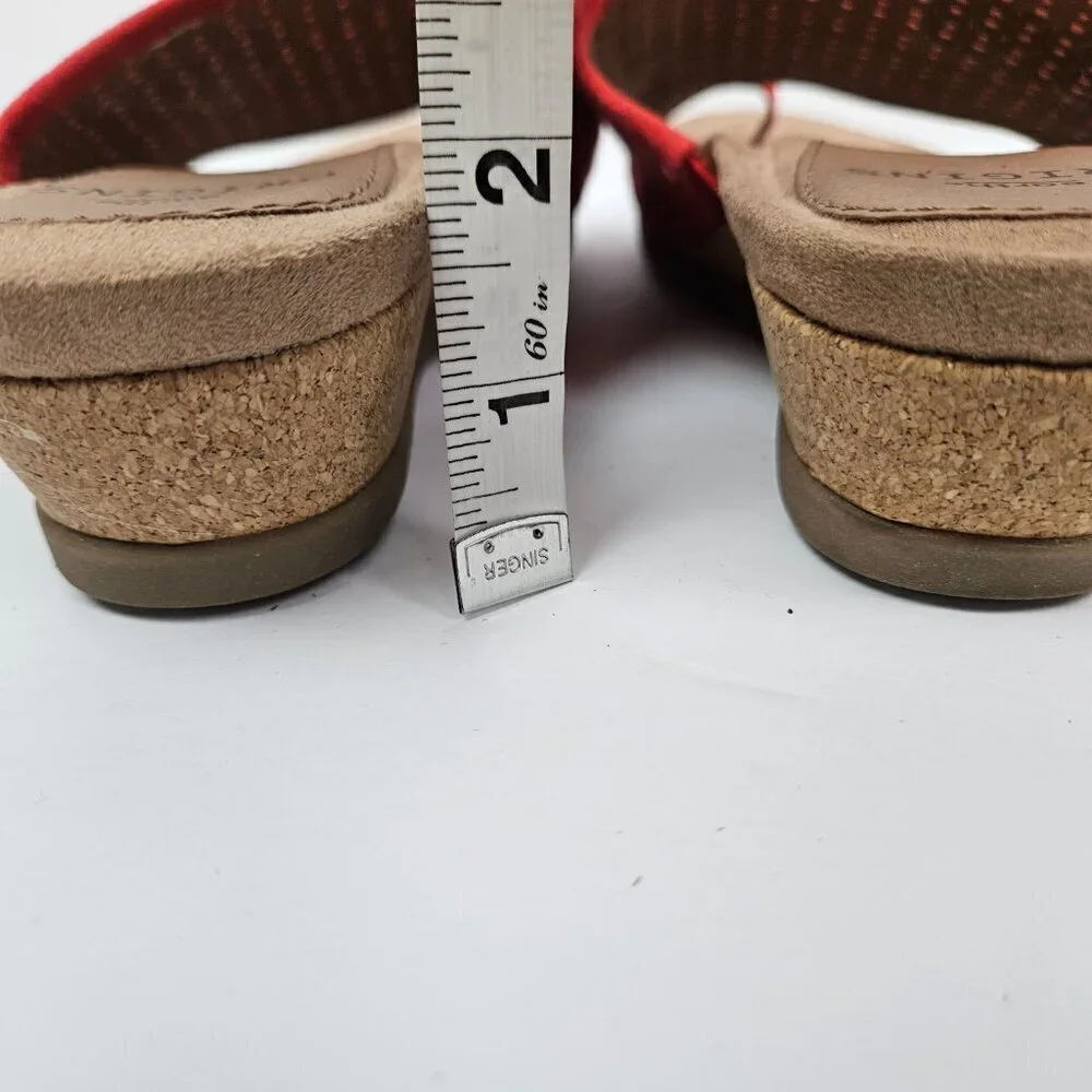 Earth Origins Pico Pearl Spicy Red Perforated Suede Toe Loop Low Wedge Sandal - Picture 9 of 13